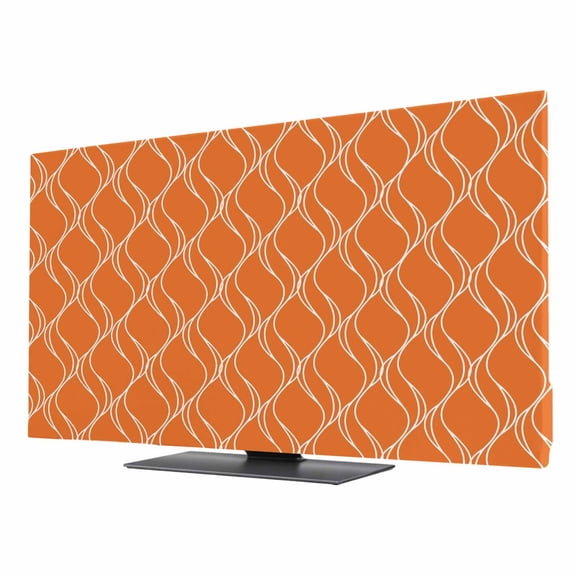 Indoor TV Cover for 32 Inch Flat Screen, Orange Stripes Stretch Fabric Dust Proof TV Screen Protector, Simple Geometric Modern Monochrome Slipcover Monitor Cover for LED LCD Smart TVs Computer