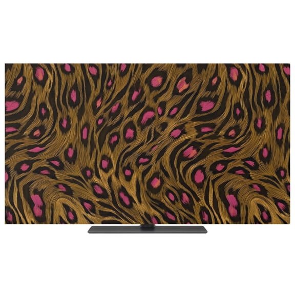 Indoor TV Cover 40 Inch Brown Pink Leopard Print Elastic TV Enclosure Animal Skin Fur TVs Screen Protector Stretch Dustproof Monitor Slipcover for Flat Curved LED LCD Desktop Computer Display