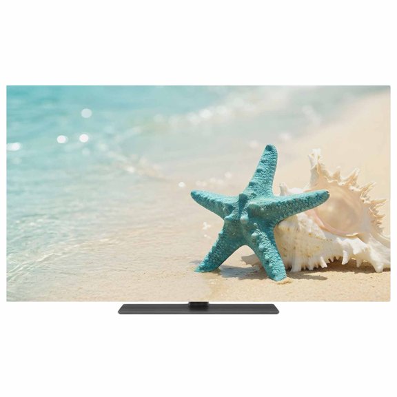 Indoor TV Cover 40 Inch Coastal Starfish Shells Elastic TV Enclosure Summer Beach TVs Screen Protector Stretch Dustproof Monitor Slipcover for Flat Curved LED LCD Desktop Computer Display