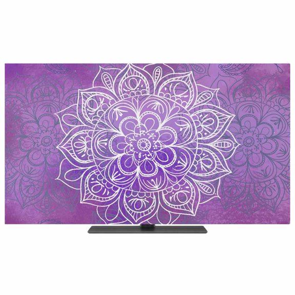 Indoor TV Cover 40 Inch Purple Boho Floral Elastic TV Enclosure Bohemian Flower TVs Screen Protector Stretch Dustproof Monitor Slipcover for Flat Curved LED LCD Desktop Computer Display
