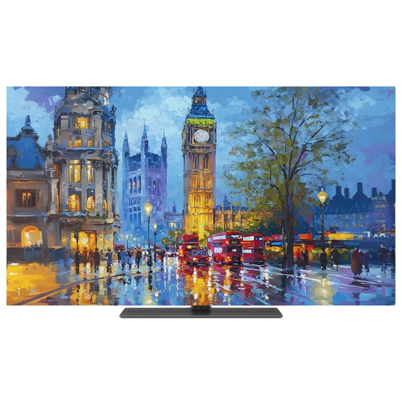 Indoor TV Cover 40 Inch Red Bus Tall Clock Tower Elastic TV Enclosure European Impressionist TVs Screen Protector Stretch Dustproof Monitor Slipcover for Flat Curved LED LCD Desktop Computer Display