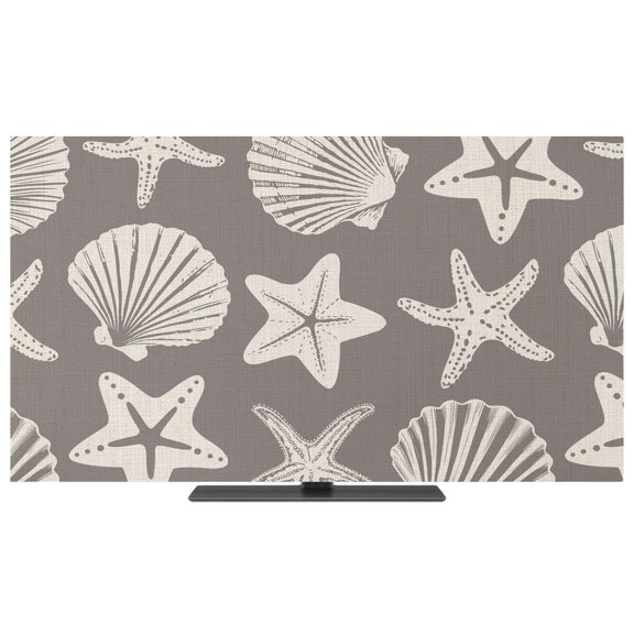 Indoor TV Cover 40 Inch Starfish Sea Shells Elastic TV Enclosure Grey Coastal Marine Life TVs Screen Protector Stretch Dustproof Monitor Slipcover for Flat Curved LED LCD Desktop Computer Display