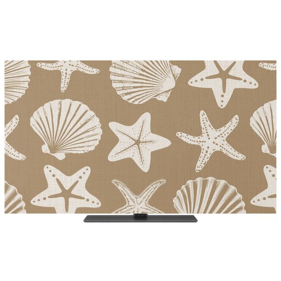 Indoor TV Cover 40 Inch Starfish Sea Shells Elastic TV Enclosure Khaki Coastal Marine Life TVs Screen Protector Stretch Dustproof Monitor Slipcover for Flat Curved LED LCD Desktop Computer Display