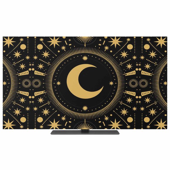 Indoor TV Cover 40 Inch Stars Moon Elastic TV Enclosure Black Geometric Gorgeous Starry Night TVs Screen Protector Stretch Dustproof Monitor Slipcover for Flat Curved LED LCD Display