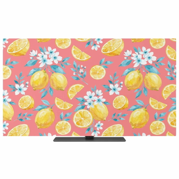 Indoor TV Cover 40 Inch Summer Lemon Elastic TV Enclosure Fruit Pink Flower TVs Screen Protector Stretch Dustproof Monitor Slipcover for Flat Curved LED LCD Desktop Computer Display