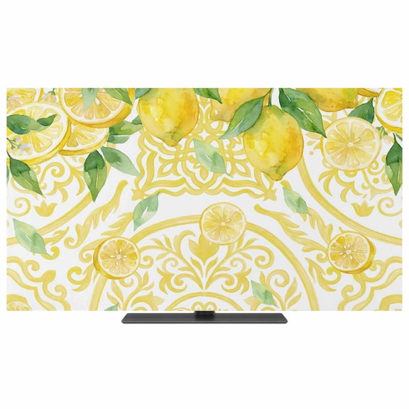 Indoor TV Cover 40 Inch Summer Lemon Elastic TV Enclosure Fruit Yellow Flower Pattern TVs Screen Protector Stretch Dustproof Monitor Slipcover for Flat Curved LED LCD Desktop Computer Display