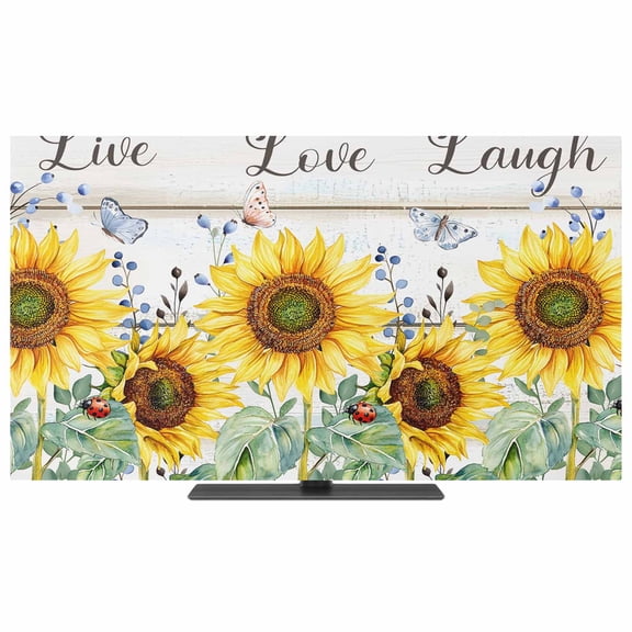 Indoor TV Cover 40 Inch Sunflower Elastic TV Enclosure Butterfly Farmhouse Wood Grain TVs Screen Protector Stretch Dustproof Monitor Slipcover for Flat Curved LED LCD Desktop Computer Display
