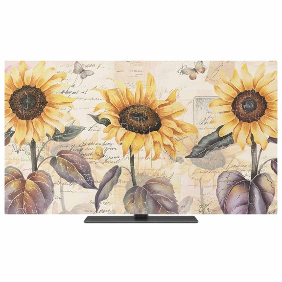 Indoor TV Cover 40 Inch Sunflower Elastic TV Enclosure Pink Rose Butterfly Flower Vintage TVs Screen Protector Stretch Dustproof Monitor Slipcover for Flat Curved LED LCD Desktop Computer Display