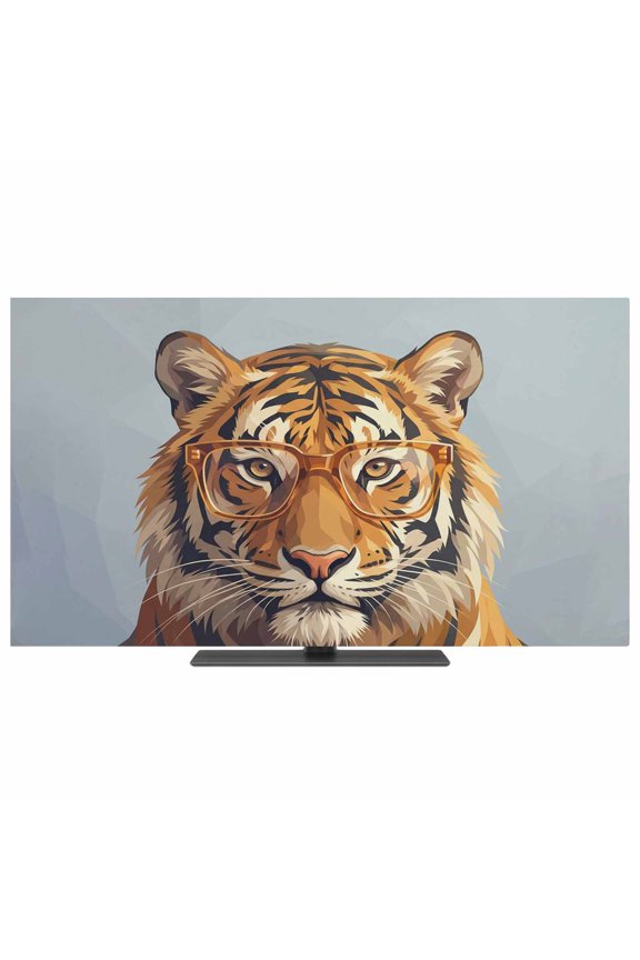 Indoor TV Cover 40 Inch Tiger Dog Wear Glasses Elastic TV Enclosure Grey Funny Animal TVs Screen Protector Stretch Dustproof Monitor Slipcover for Flat Curved LED LCD Desktop Computer Display