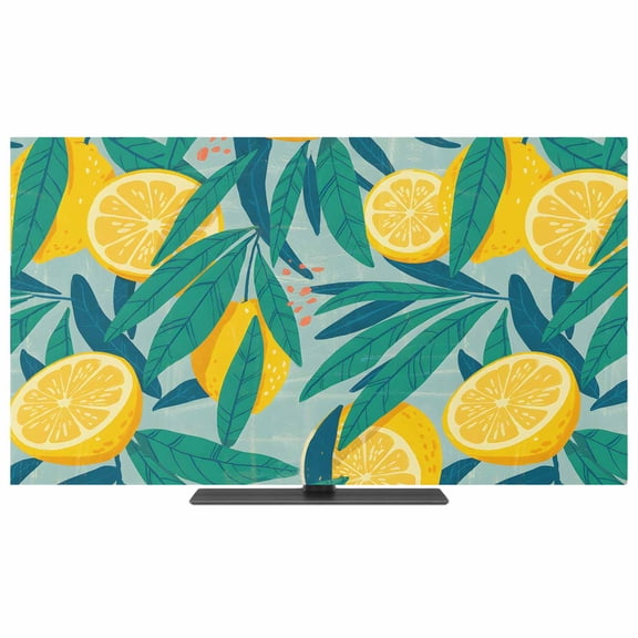 Indoor TV Cover 40 Inch Yellow Lemon Elastic TV Enclosure Fruit Leaves Plant TVs Screen Protector Stretch Dustproof Monitor Slipcover for Flat Curved LED LCD Desktop Computer Display
