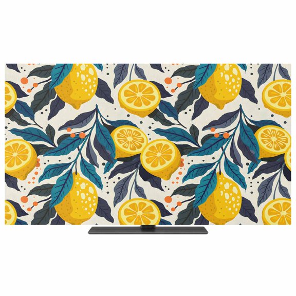 Indoor TV Cover 40 Inch Yellow Lemon Elastic TV Enclosure Summer Fruit Blue Leaves TVs Screen Protector Stretch Dustproof Monitor Slipcover for Flat Curved LED LCD Desktop Computer Display