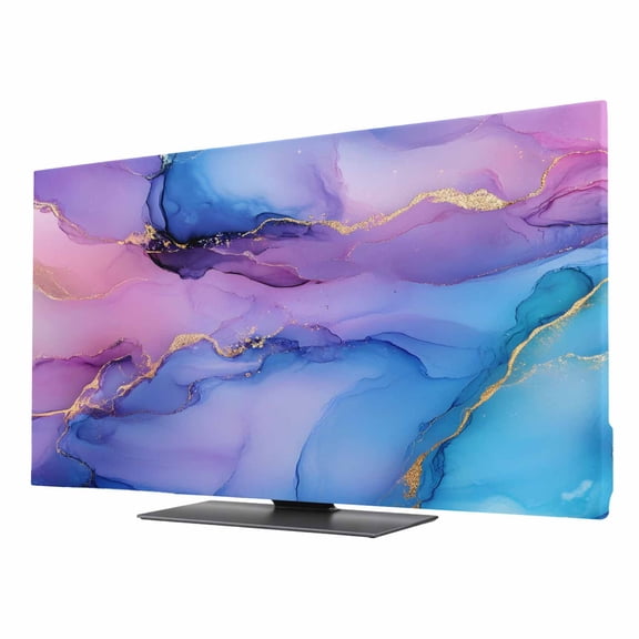 Indoor TV Cover for 43 Inch Flat Screen, Blue Purple Ombre Stretch Fabric Dust Proof TV Screen Protector, Marble Modern Ink Painted Abstract Slipcover Monitor Cover for LED LCD Smart TVs Computer