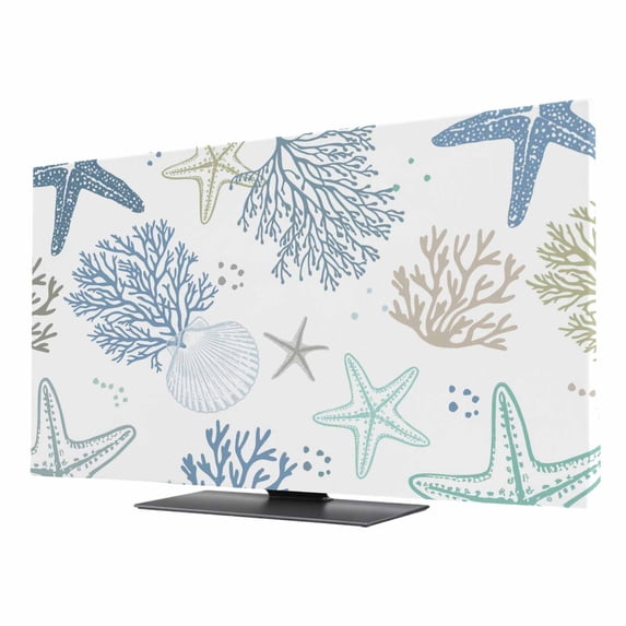Indoor TV Cover 50 Inch, Blue Coastal Elastic Monitor Dust Covers for ...