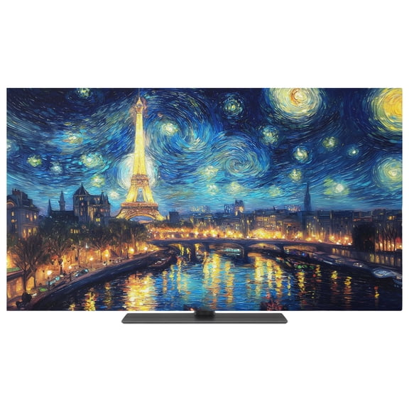 Indoor TV Cover 50 Inch Eiffel Tower Bridge Elastic TV Enclosure Starry Night Impressionist TVs Screen Protector Stretch Dustproof Monitor Slipcover for Flat Curved LED LCD Desktop Computer Display