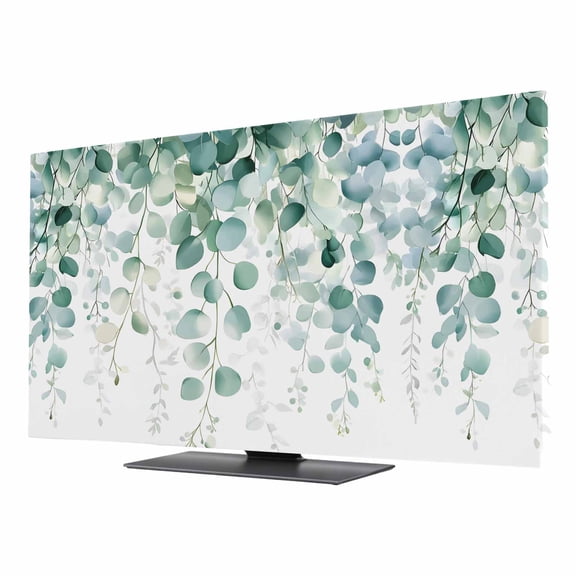 Indoor TV Cover 50 Inch, Eucalyptus Leaves Elastic Monitor Dust Covers for Television, Desktop Computer Green Botanical Summer Spring Leaves Dustproof Fitted TV Cover for Inside 43.6"L x 24.5"H