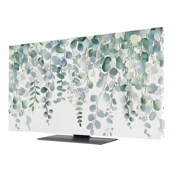 Indoor TV Cover 50 Inch, Eucalyptus Leaves Elastic Monitor Dust Covers for Television, Desktop Computer Teal Botanical Summer Weeping Dustproof Fitted TV Cover for Inside 43.6"L x 24.5"H