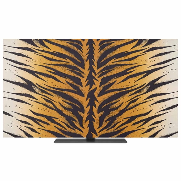 Indoor TV Cover 50 Inch Exotic Tiger Stripe Texture Elastic TV Enclosure Animal Skin TVs Screen Protector Stretch Dustproof Monitor Slipcover for Flat Curved LED LCD Desktop Computer Display