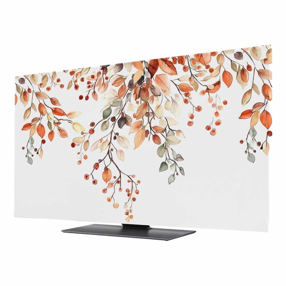 Indoor TV Cover 50 Inch, Fall Leaves Elastic Monitor Dust Covers for Television, Desktop Computer Farmhouse Orange Eucalyptus Leaf Floral Dustproof Fitted TV Cover for Inside 43.6"L x 24.5"H