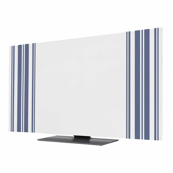 Indoor TV Cover for 50 Inch Flat Screen, Abstract Geometric Blue Stripe, Stretch Fabric Dust Proof TV Screen Protector, White Backdrop Slipcover Monitor Cover for LED LCD Smart TVs Desktop Computer