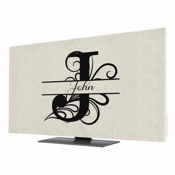 Indoor TV Cover for 50 Inch Flat Screen, Letter J Stretch Fabric Dust Proof TV Screen Protector, Monogram Words Slipcover Monitor Cover for LED LCD Smart TVs Desktop Computer