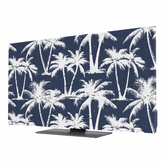 Indoor TV Cover 50 Inch, Navy Blue Palm Tree Summer Elastic Monitor Dust Covers for Television, Desktop Computer Beach Tropical Coastal Dustproof Fitted TV Cover for Inside 43.6"L x 24.5"H