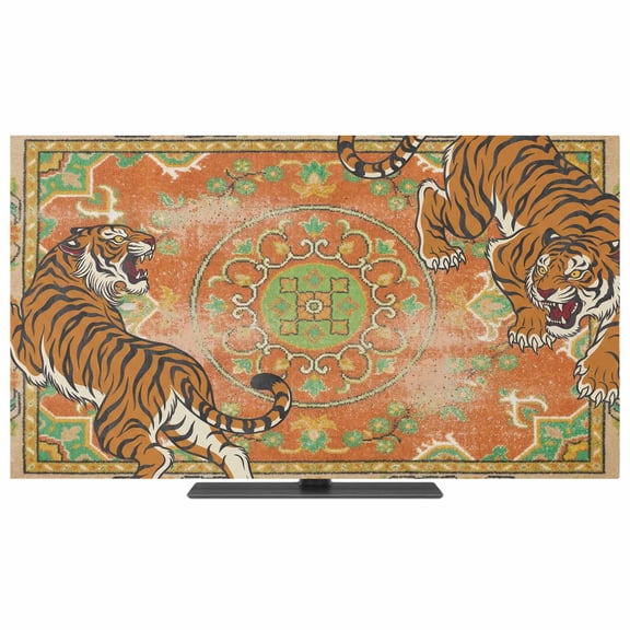 Indoor TV Cover 50 Inch Orange Boho Tiger Elastic TV Enclosure Bohemian Animal Print TVs Screen Protector Stretch Dustproof Monitor Slipcover for Flat Curved LED LCD Desktop Computer Display