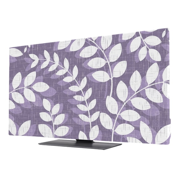Indoor TV Cover 50 Inch, Purple Leaves Elastic Monitor Dust Covers for Television, Desktop Computer Farmhouse Botanical Branch Vintage Modern Dustproof Fitted TV Cover for Inside 43.6"L x 24.5"H