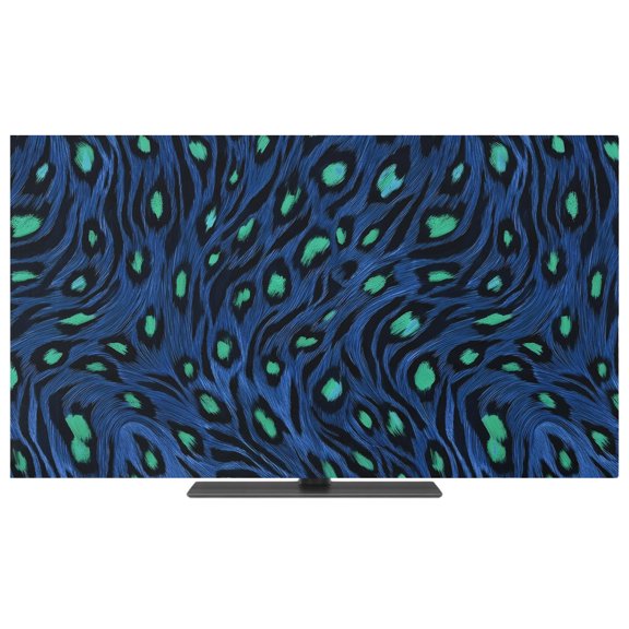 Indoor TV Cover 50 Inch Teal Blue Print Elastic TV Enclosure Animal Skin Fur TVs Screen Protector Stretch Dustproof Monitor Slipcover for Flat Curved LED LCD Desktop Computer Display