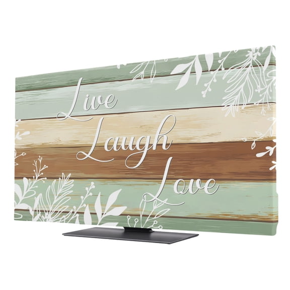 Indoor TV Cover 50 Inch, Teal Brown Botanical Elastic Monitor Dust Covers for Television, Desktop Computer Farmhouse Wooden Leaves Dustproof Fitted TV Cover for Inside 43.6"L x 24.5"H
