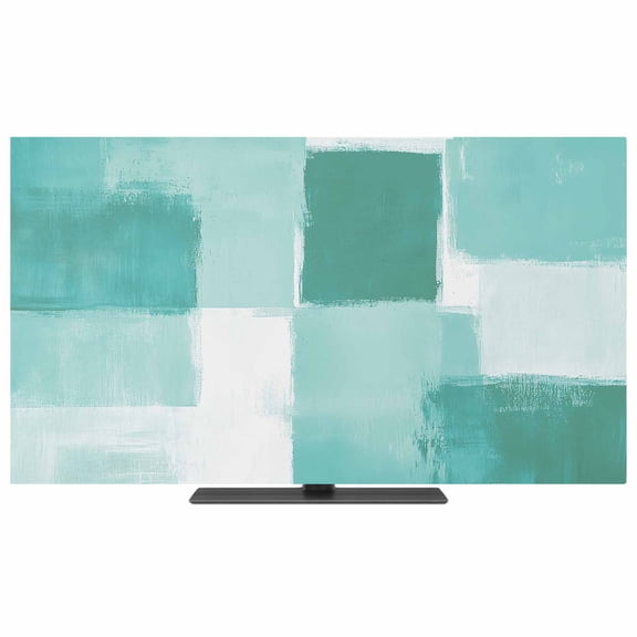Indoor TV Cover 50 Inch Turquoise Paint Elastic TV Enclosure Gradient Graffiti Modern Abstract TVs Screen Protector Stretch Dustproof Monitor Slipcover for Flat Curved LED LCD Display