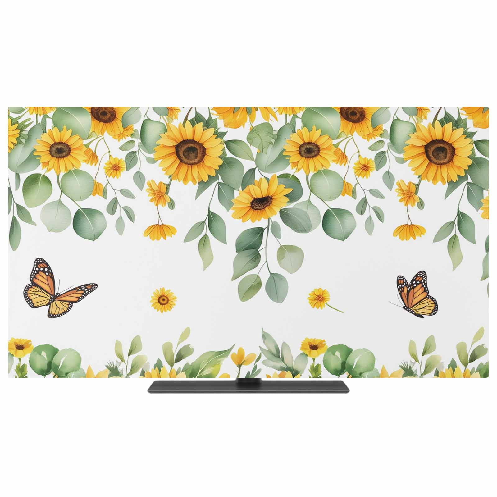 Indoor TV Cover 55 Inch Sunflower Elastic TV Enclosure Butterfly ...