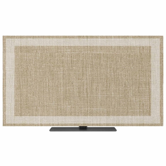 Indoor TV Cover 75" , Multi Border Stretch Fabric Dust Protector for Flat Screen Television, Retro Country Khaki Beige Burlap Texture Elastic Open Back Screen Slipcover