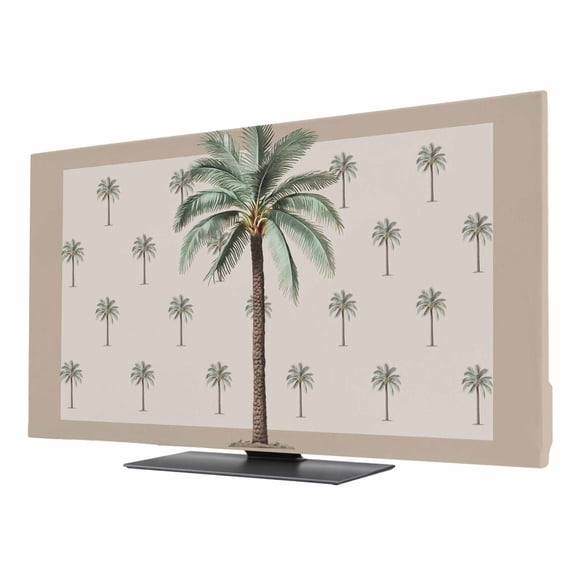 Indoor TV Cover 85 Inch, Palm Trees Elastic Monitor Dust Covers for Television, Desktop Computer Brown Tropical Plants Summer Green Dustproof Fitted TV Cover for Inside 74.1"L x 41.7"H