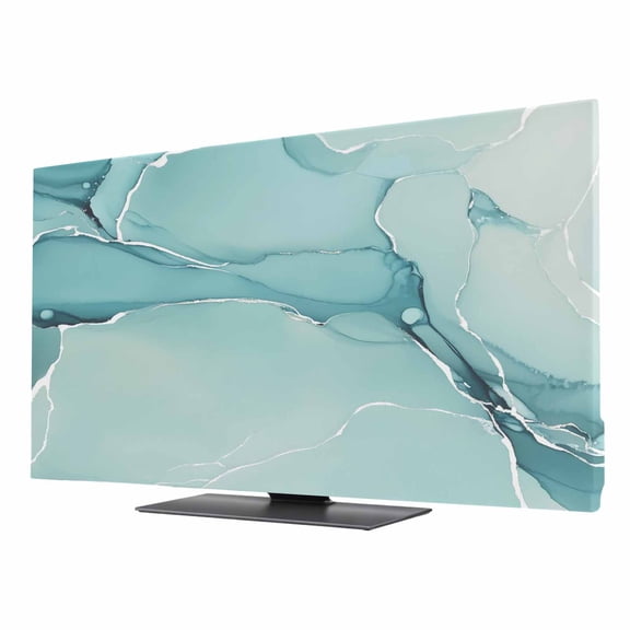 Indoor TV Cover 85 Inch, Turquoise Elastic Monitor Dust Covers for Television, Desktop Computer Modern Marble Ink Painting Abstract Art Dustproof Fitted TV Cover for Inside 74.1"L x 41.7"H
