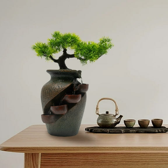Indoor Tabletop Fountain Water Feature Home Decor Brown Countertop Waterfall