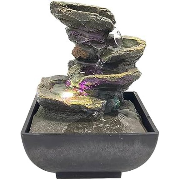 Indoor Tabletop Fountain Water Fountain with Light and Natural Waterfall Sounds for Desktop, Spa and Home Dcor, 4-Tier Small Desktop Fountain for Leisure and Relax Zen Meditation$$