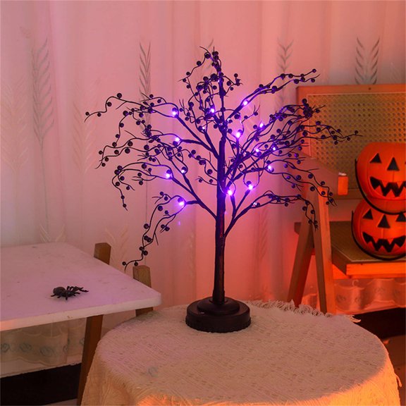 Indoor Tabletop Halloween Tree Lamp With Skeleton Design Black Plastic LED Light 1 Count