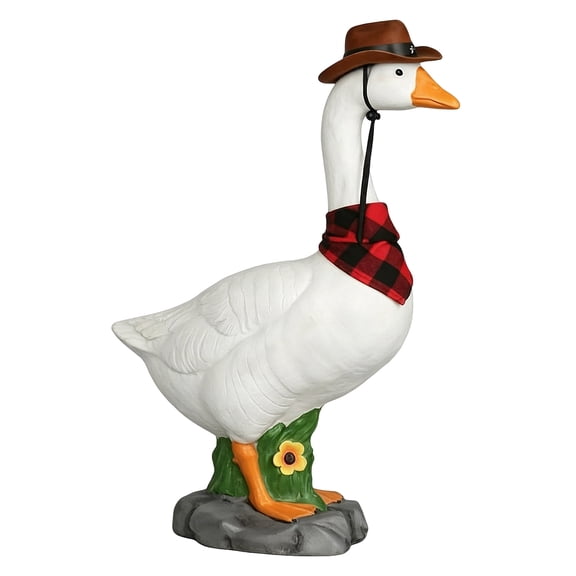 Indoor Tabletop & Outdoor Patio Resin Goose Statue 35cm Lifelike Removable Hat Plaid Neck Wrap