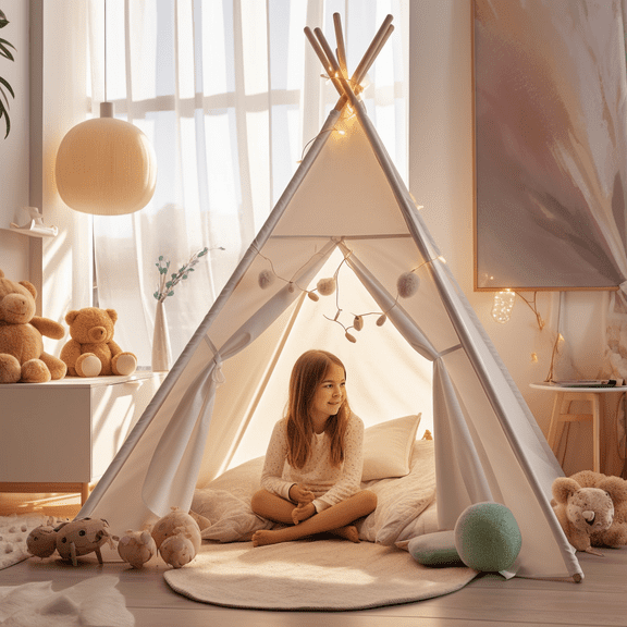 Indoor Teepee Tent for Kids with Stars Led Lights - Pop-Up Playhouse for Boys and Girls