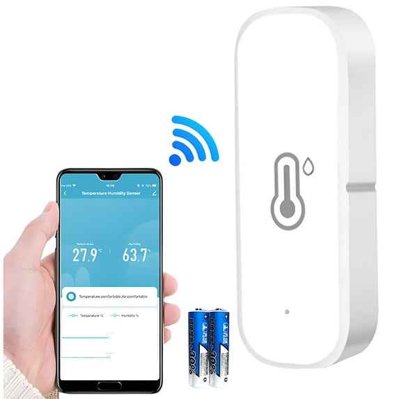 Indoor Temperature and Humidity Sensor for Remote App Notification, Supports Google Assistant, for Accurate Monitoring and Smart Home Integration (With Sticker Installation)