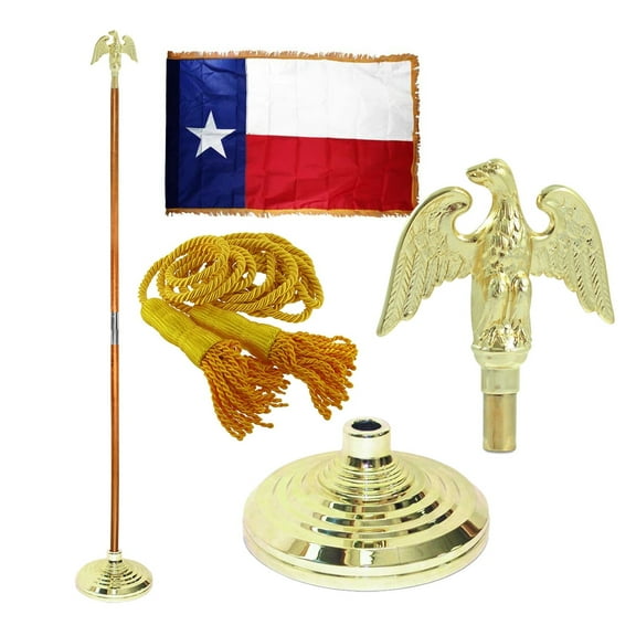 Indoor Texas State Flag Kit - 8ft Pole - Metal Eagle