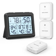 Indoor Thermometer, AMIR Indoor Outdoor Thermometer Digital Hygrometer Thermometer with 3 Sensor Humidity Gauge Indoor Thermometer for Home Bedroom Baby Room Greenhouse Warehouse Black