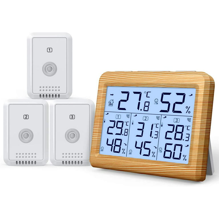 Amir Indoor Outdoor Thermometer, 3 Channels Digital Hygrometer Thermometer with 3 Sensor, Humidity Monitor Wireless with LCD Display, Room Thermometer