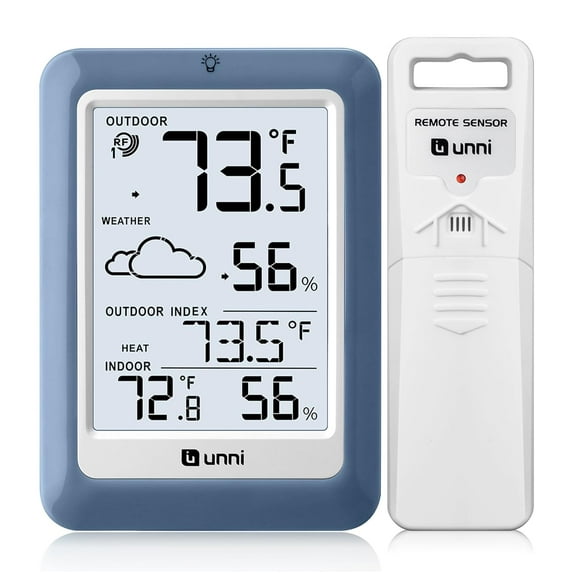Indoor Thermometer Outdoor Hygrometer Wireless, Temperature Humidity Monitor Battery Powered Inside Outside Thermometers with 330ft Range Remote Sensor(Blue)
