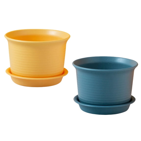 Indoor Thicken Planter With Hole And Tray For All House Plants Reliable Plastic Ripple Pattern Flowerpot For Home Garden Mini Flower Pots Plant Pots Indoor Flower Vase Blue