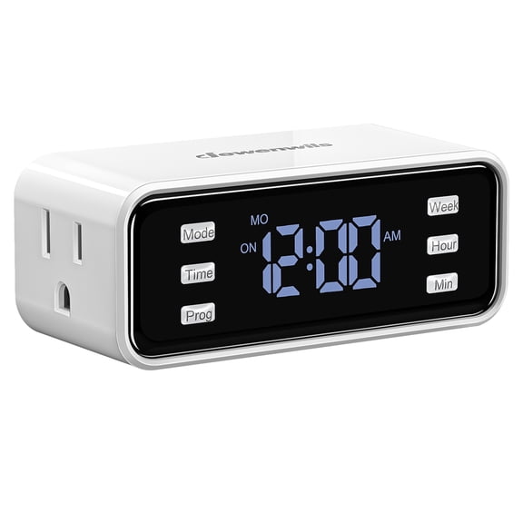 Indoor Timer with 8 Programmable On/Off Settings, Weekly Schedule, Memory Backup  125V 60Hz 15A Resistive / 8.3A Ballast / 1000W Tungsten, White (1 Pack)