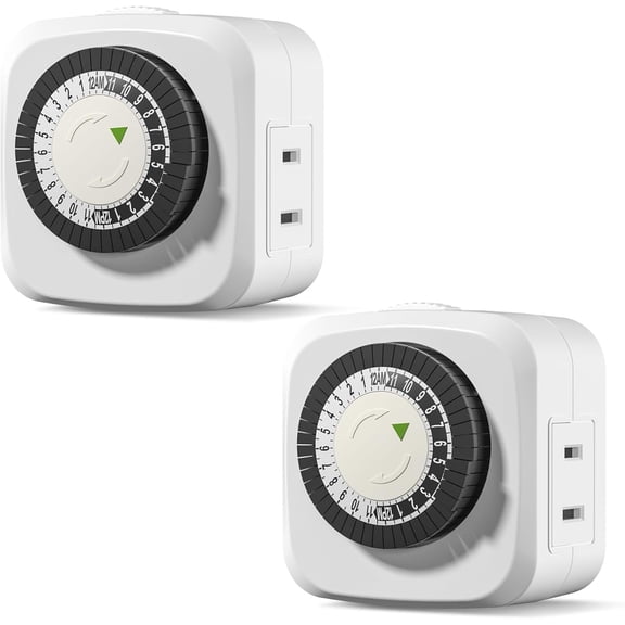 Indoor Timers Plug Mechanical 2 Prong 24-Hour Mini Lamp Timers 2 Pack, for Electrical Outlets, Fish , Fans, LED Lights, ETL Listed