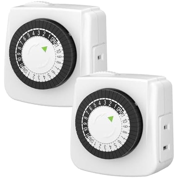 Indoor Timers Plug Mechanical 2 Prong 24-Hour Mini Lamp Timers 2 Pack, for Electrical Outlets, Fish Tank, Fans, LED Lights