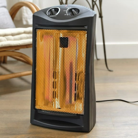 Indoor Tower Space Heater, Adjustable Thermostat, Radiant Heat, Electric, Infrared Quartz, 2 Heat Settings, Overheat Protection, Ideal for Home, Bedroom, & Office, 1,500W