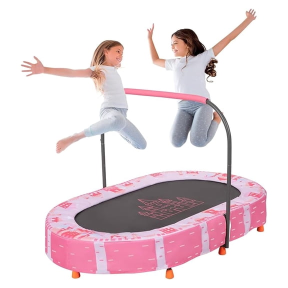 Indoor Trampoline, 55" Foldable Mini With Comfortable Handle, Oval for Kids & Adults, Play Rebounder Gift for Girls Age 3+ (Pink)